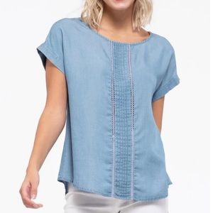 MINE Chambray Top front lace detail, button back detail 100%‎ Lyocell Women’s S